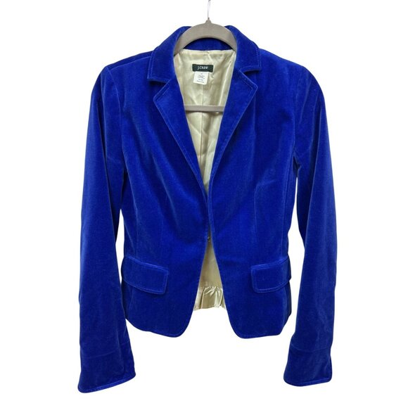 J. Crew Royal Bright Blue Velvet Short Blazer Jacket Size 2 - Picture 1 of 16